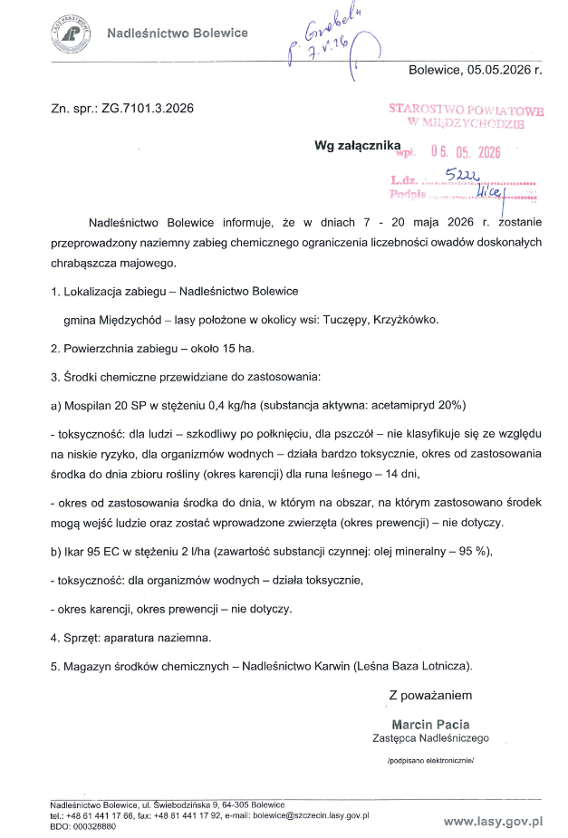 Zdjęcie: Komunikat Nadleśnistwa Bolewice
